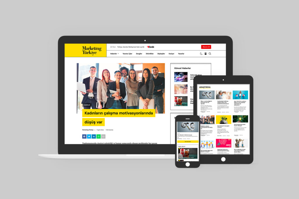 Marketing Türkiye website shown on a laptop, a tablet and a phone